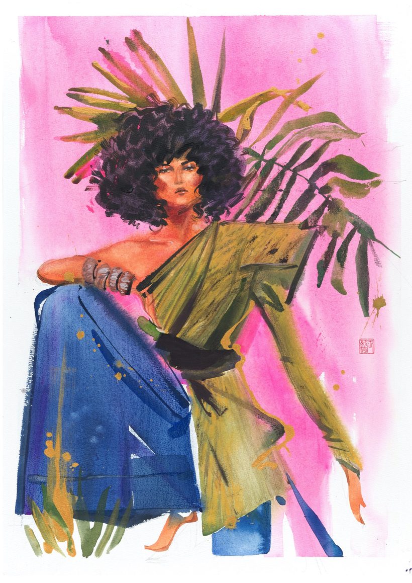 Danom, a watercolour fashion illustration from Lihuà's Busana Malaysia series.