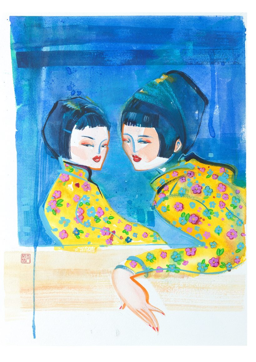 Zabo, a watercolour fashion illustration from Lihuà's Busana Malaysia series.