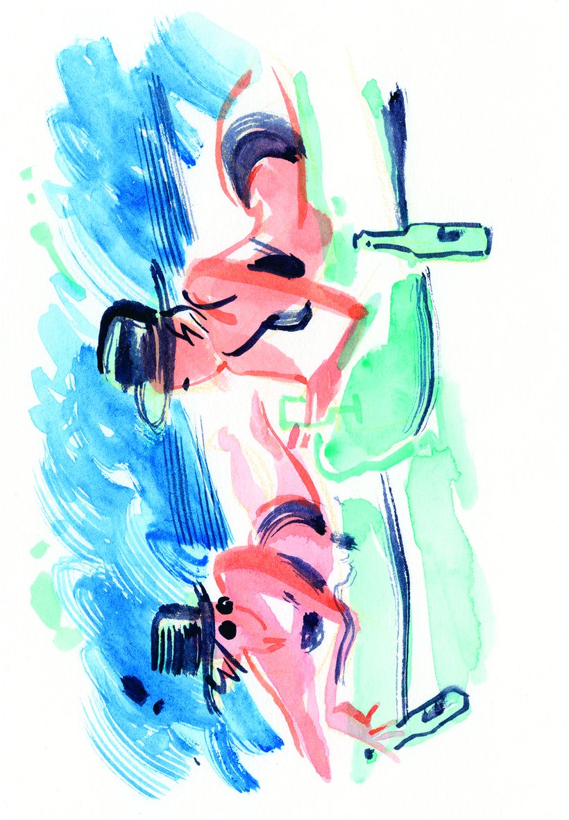 Beaches and Bitches, a watercolour illustration by Lihuà from the Daydreams collection.