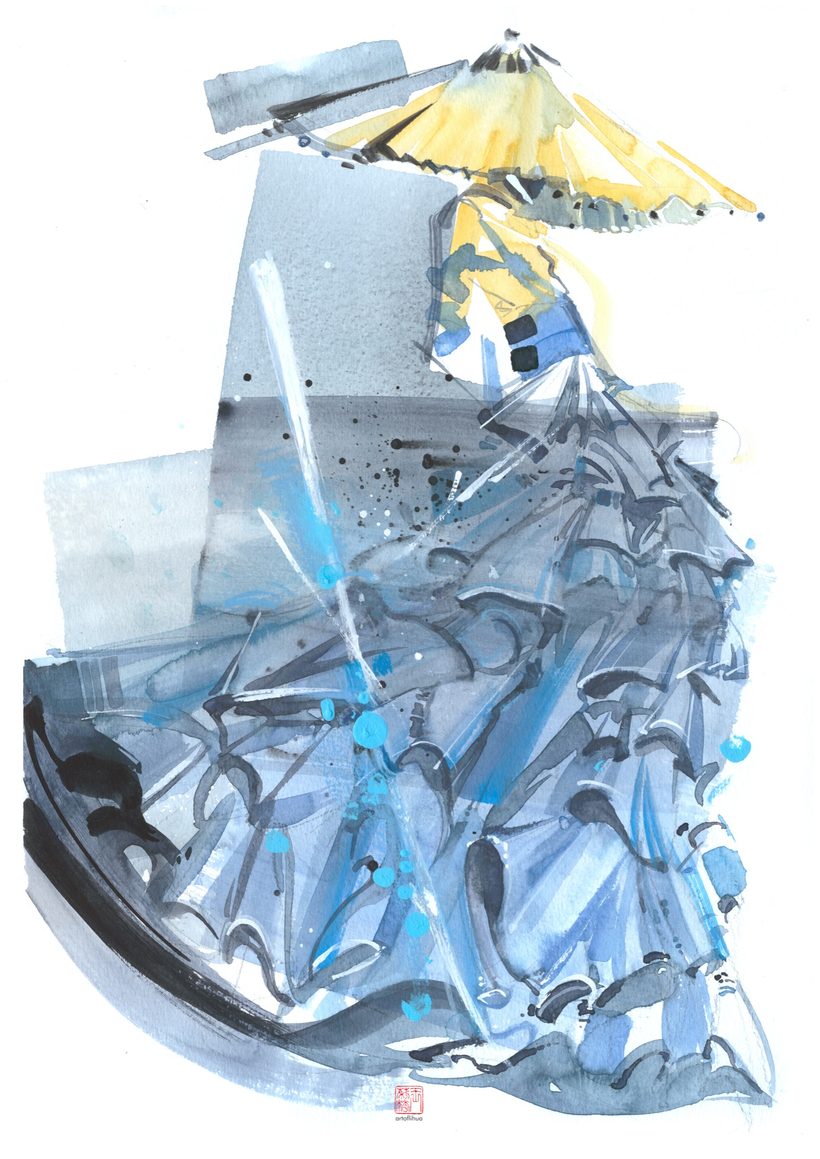 BRUSHWORKS 2, a watercolour fashion illustration from Lihuà's Strokes of Fashion series.