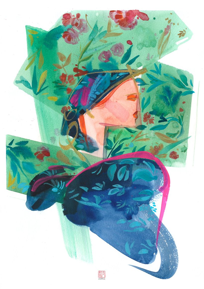 Dancing Silhouette — 4, a watercolour fashion illustration from Lihuà's Strokes of Fashion series.