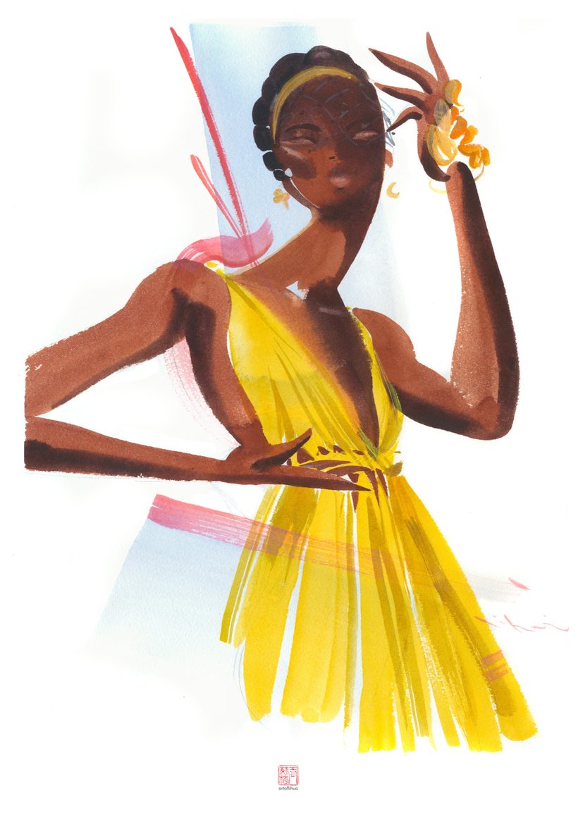 Dreaming in Dior, a watercolour fashion illustration from Lihuà's Strokes of Fashion series.
