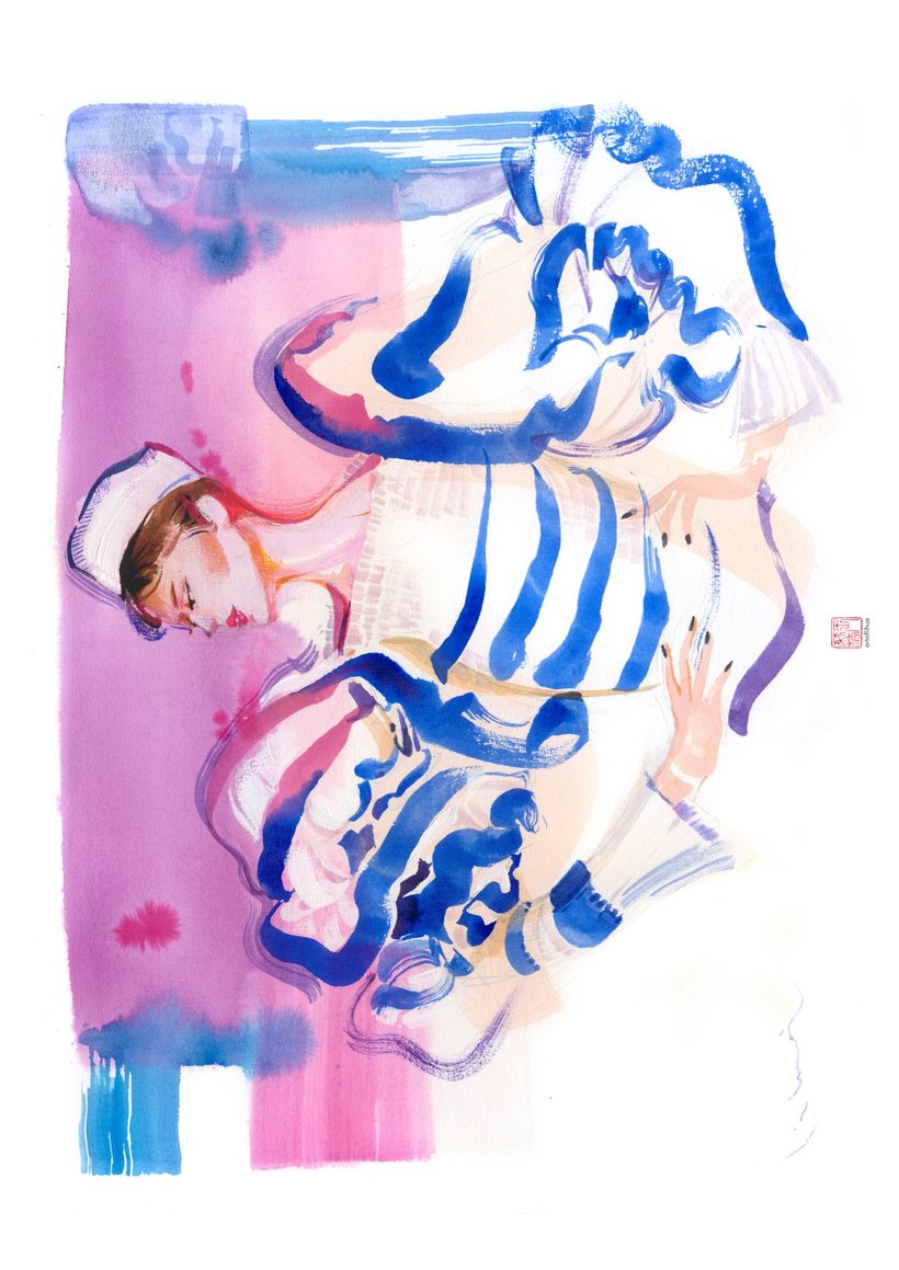 So Long Jean Paul, a watercolour fashion illustration from Lihuà's Strokes of Fashion series.