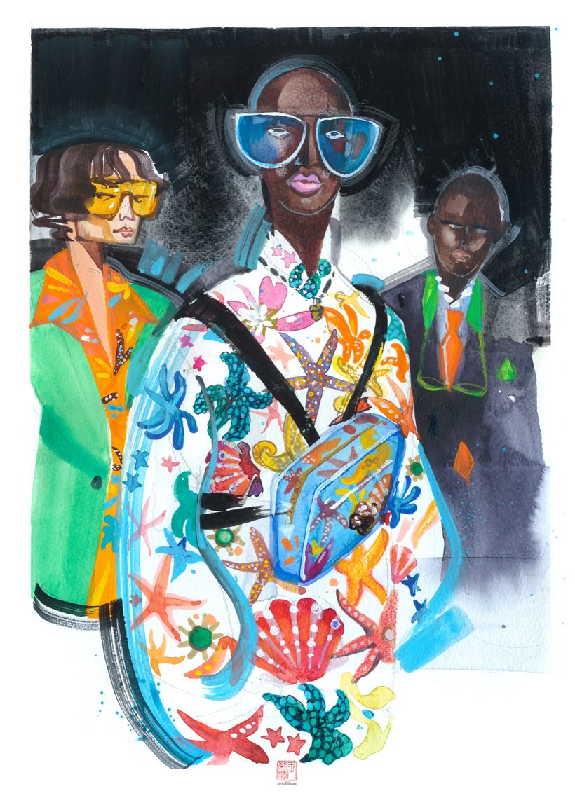Who let the dawg out, a watercolour fashion illustration from Lihuà's Strokes of Fashion series.